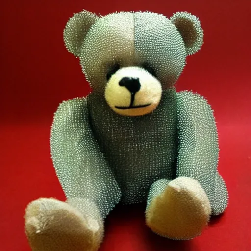 Prompt: teddy bear made from steel needles