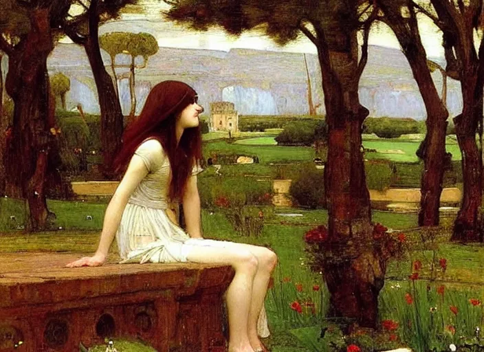 Prompt: a masterpiece painting by john william waterhouse