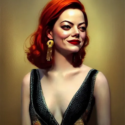 Prompt: stunning beauty attractive emma stone wearing assamese mekhela style costume ; portrait by artgerm and tom bagshaw ; trending on artstation ; award winning, sultry seductive pinup pose ; cinematic natural dramatic lighting, studio photography by annie leibovitz