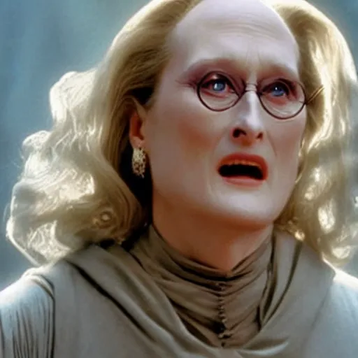 Prompt: meryl streep as voldemort in the harry potter movie