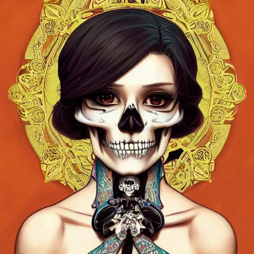 Image similar to anime manga skull portrait young woman skeleton, minnie mouse, intricate, elegant, highly detailed, digital art, art by JC Leyendecker and sachin teng