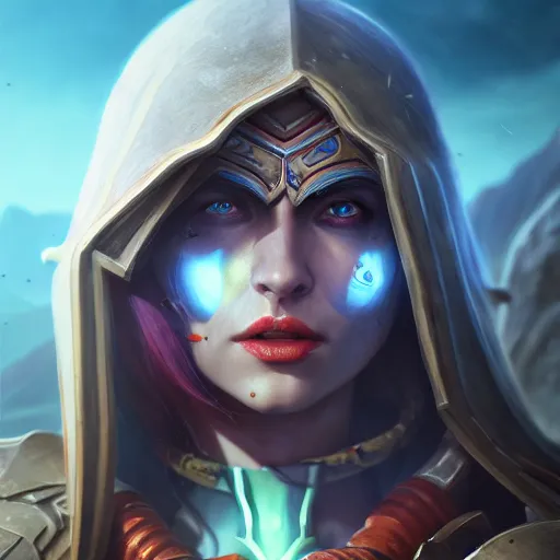 Image similar to hyperrealist portrait of sylvanas windrunner on a blue planet. by bayard wu, fantasy, photorealistic, octane render, unreal engine, dynamic lighting, trending on artstation, poster, volumetric lighting, very detailed faces, 4 k, award winning