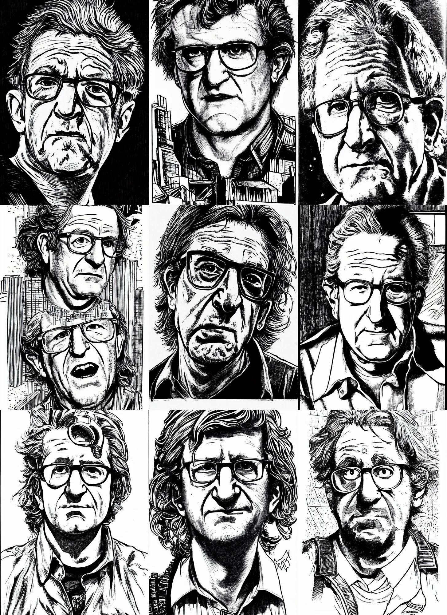 Prompt: noam chomsky portrait, cyberpunk 2 0 2 0 manual, by steampoweredmikej, inktober, ink drawing, black and white, coloring pages, manga, highly detailed