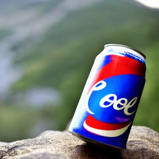 Prompt: a can of pepsi, on a rock, outdoors