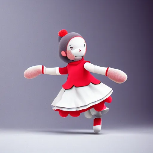 Image similar to cute fumo plush girl skipping with glee, physics sim, studio light, shadow, vray