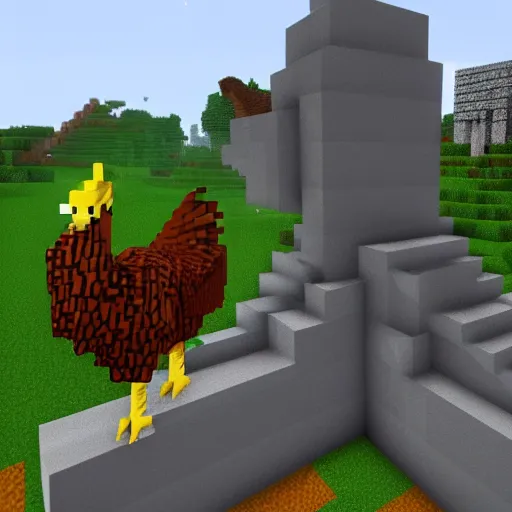 Image similar to a giant chicken in minecraft.