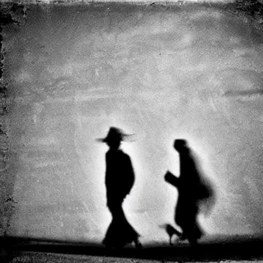 Image similar to la marche harmonique, dakr abstract blurry black and white disturbing old photograph full of mysterious black silhouettes, tim burton