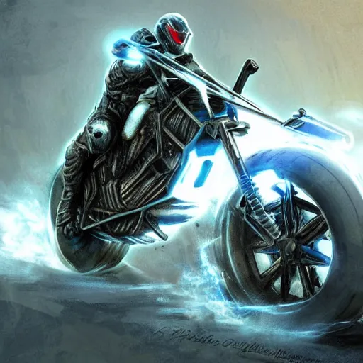 Image similar to concept art ghost riders motorcycle designed for the halo game