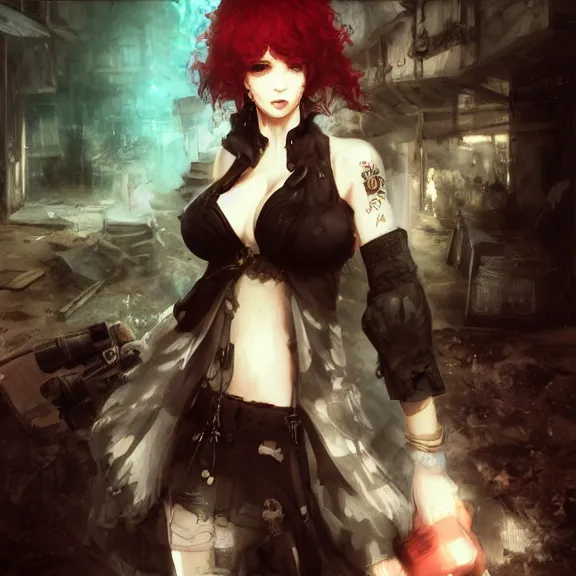 Image similar to christina hendricks!!! goth, tankoban, 4 k, tone mapping, akihiko yoshida, james jean andrei riabovitchev marc simonetti, yoshitaka amano, long hair, curly, h. hydrochaeri