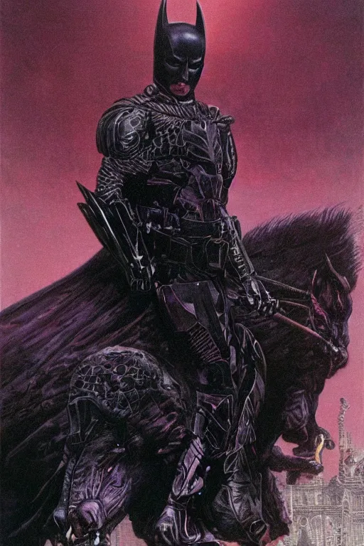 Prompt: dark knight at midnight | Wayne Barlowe |