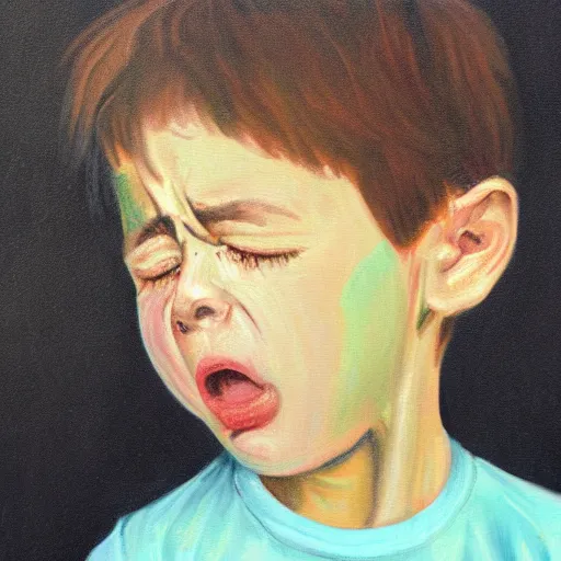 Image similar to old painting of a boy crying