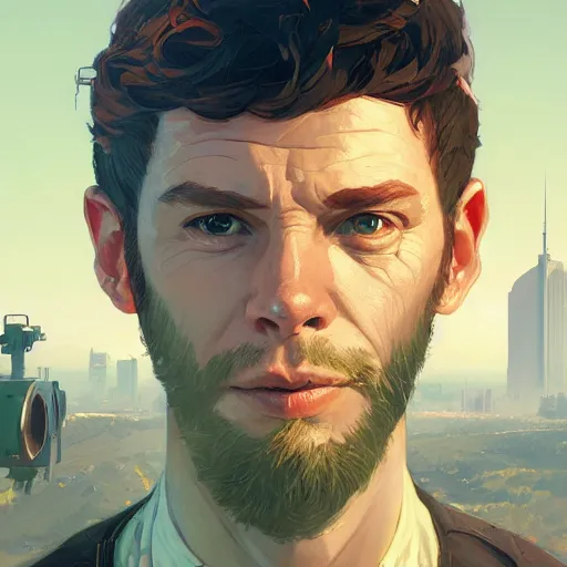 Image similar to highly detailed portrait of 🤖 in gta v, stephen bliss, unreal engine, fantasy art by greg rutkowski, loish, rhads, ferdinand knab, makoto shinkai and lois van baarle, ilya kuvshinov, rossdraws, tom bagshaw, global illumination, radiant light, detailed and intricate environment