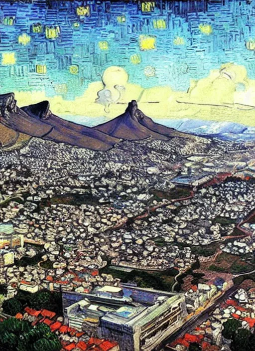 Image similar to hyper realistic cape town city,. painted by vincent van gogh and chiara bautista and norman rockwell and greg rutkowski weta studio, and lucasfilm