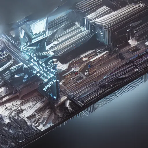 Image similar to sci-fi motherboard structure on the coronation of napoleon painting and digital billboard in the middle, unreal engine 5, keyshot, octane, artstation trending, ultra high detail, ultra realistic, cinematic, 8k, 16k, in style of zaha hadid, in style of nanospace Michael Menzelincev, in style of Lee SOUDER, colors in style of the Blade Runner 2049, in plastic, dark, tilt shift,