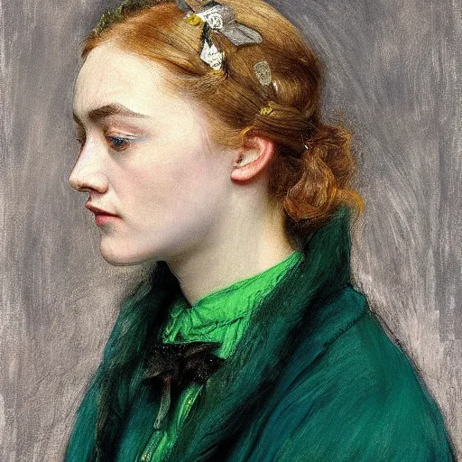 Prompt: a true-to-life portrait of Saoirse Ronan painted by John Everett Millais, real life accurate, photoshoot