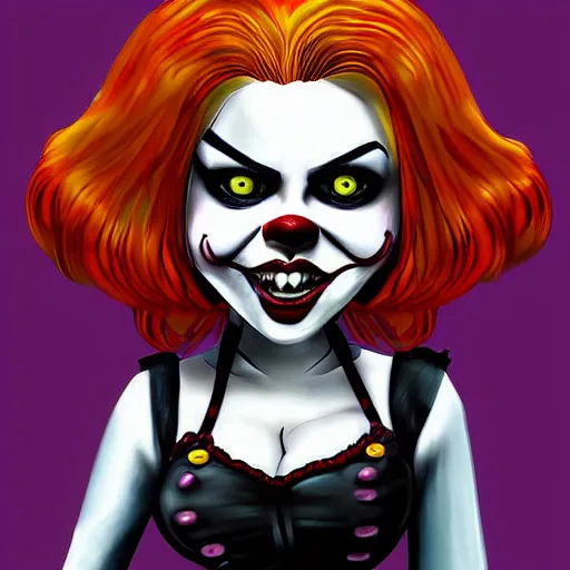 Prompt: Bride of Chucky in the style of pennywise, digital art, well detailed