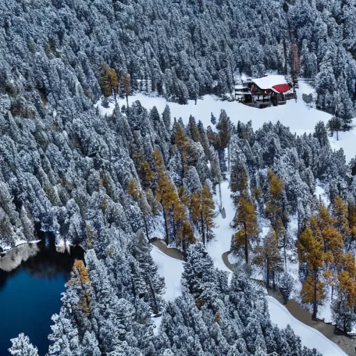 Prompt: Tilt Shift Photography, Big Bear Lake California, Ariel drone shot, 8k