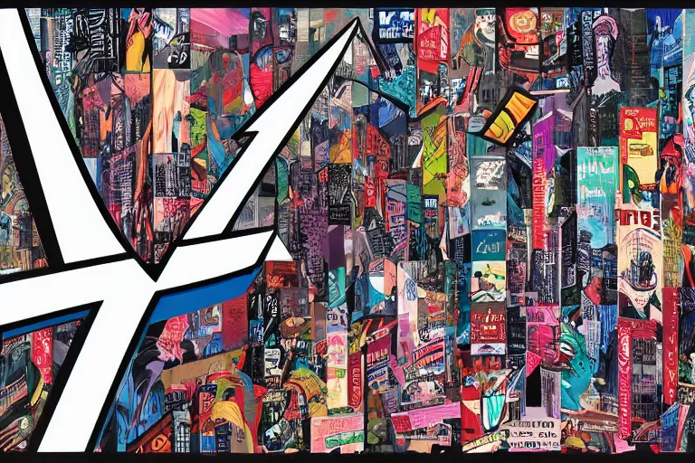 Prompt: an epic comic book style painting of the uppercase letter z towering over the world, the letter z, font, tokyo cityscape, banners and ribbons, trending on artstation, dynamic lighting