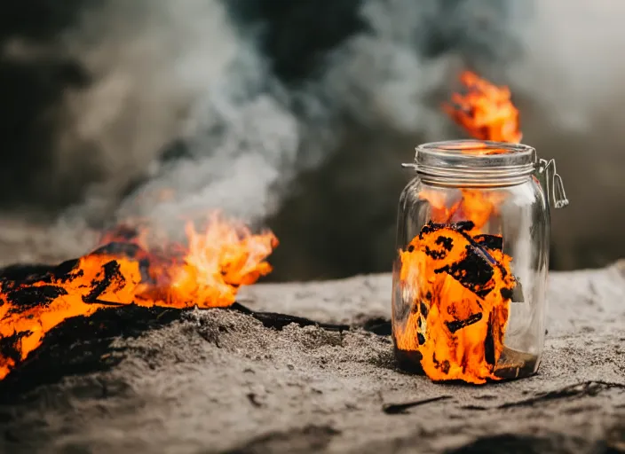 Image similar to dslr photo still of a jar filled with fire, 8 5 mm f 1. 8