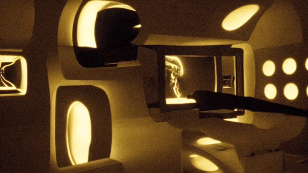 Image similar to an mri image in the living room, film still from the movie directed by denis villeneuve with art direction by salvador dali, wide lens