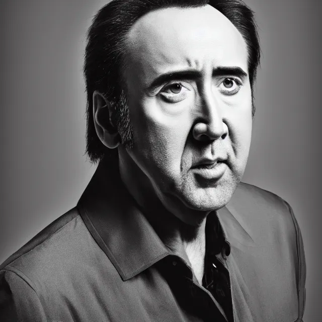 Image similar to nicolas cage headshot photo portrait headshot even lighting