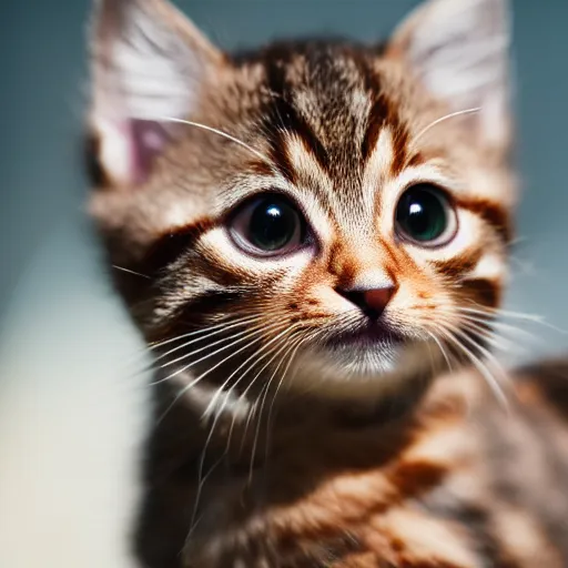 Image similar to A Close up photograph of a Cute brown tabby kitten, 8k, UltraHD