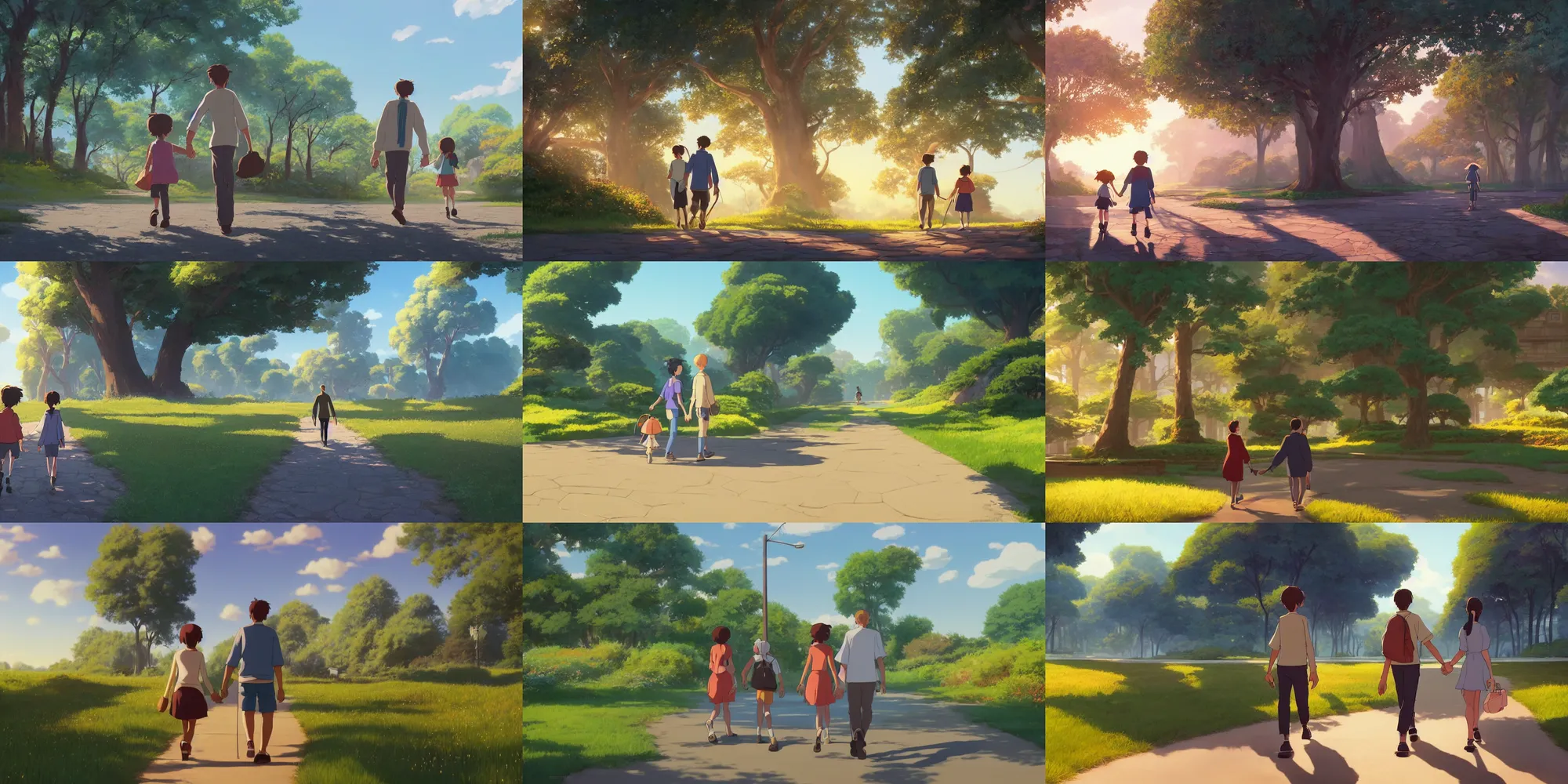 Prompt: a wholesome animation key shot of a couple taking a walk at golden hour, studio ghibli, pixar and disney animation, sharp, rendered in unreal engine 5, anime key art by greg rutkowski, bloom, dramatic lighting