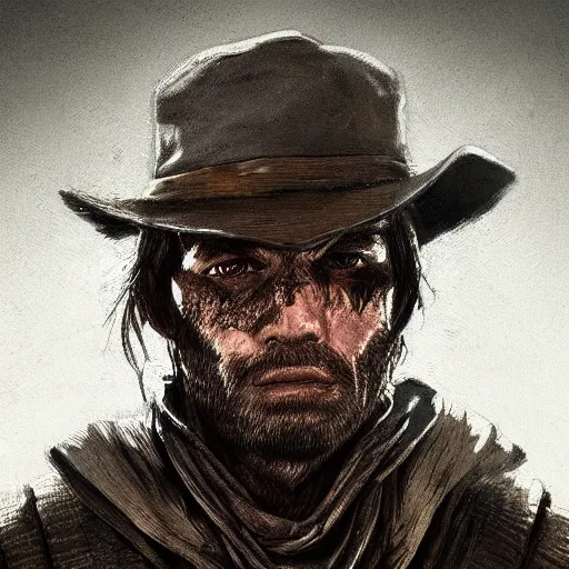 Image similar to a digital portrait of a male bounty hunter from hunt showdown, hyper realistic, horror, back lighting, in the style of greg rutkowski,