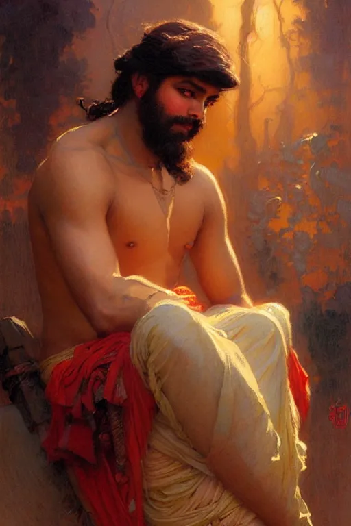 Image similar to male, hinduism, painting by gaston bussiere, greg rutkowski, j. c. leyendecker, artgerm