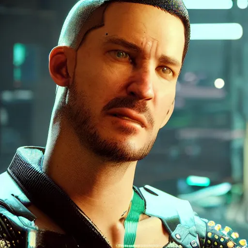 Image similar to John frusciante in Cyberpunk 2077 unreal engine 5 8k hyperdetailed photorealism