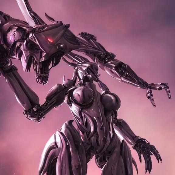 Image similar to extremely detailed ground shot of a giant beautiful stunning goddess anthropomorphic hot robot mecha female dragon, silver sharp streamlined armor, detailed hot maw, glowing Purple LED eyes, looming over, micro pov, vore art, dragon art, warframe fanart, Destiny fanart, macro art, giantess art, furry art, furaffinity, high quality 3D realism, DeviantArt, Eka's Portal, G6