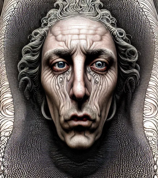 Prompt: detailed realistic rick sanchez face portrait by jean delville, gustave dore, iris van herpen and marco mazzoni, art forms of nature by ernst haeckel, art nouveau, symbolist, visionary, gothic, neo - gothic, pre - raphaelite, fractal lace, intricate alien botanicals, ai biodiversity, surreality, hyperdetailed ultrasharp octane render