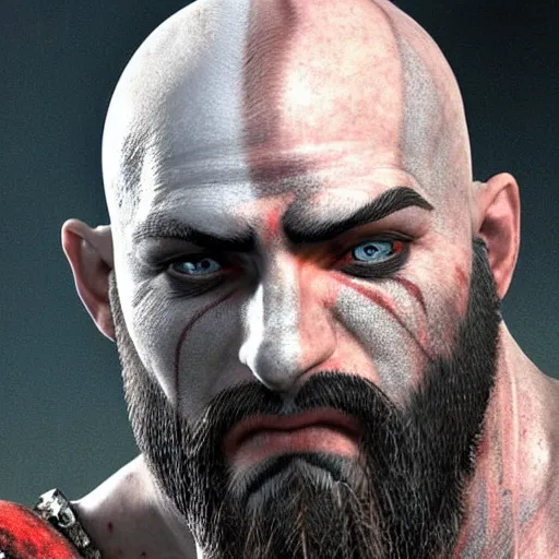 Prompt: kratos in real life, realistic, high detailed