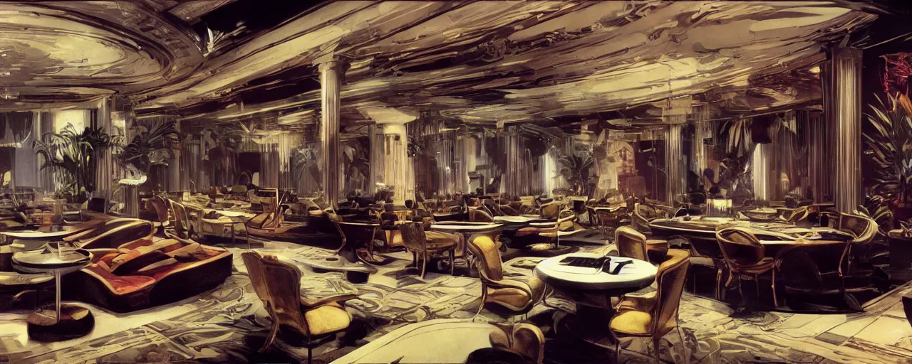 Prompt: Maximalism Syd Mead room interiors. Realistic Fantasy Render.