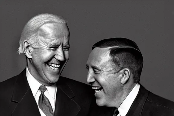 Image similar to “ very very intricate photorealistic photo of hitler and joe biden laughing together, detailed natural lighting, award - winning crisp details ”