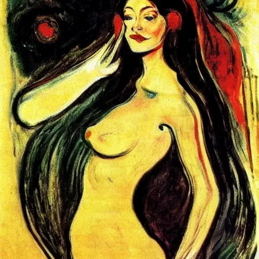 Prompt: queen of the dreamlands, beautiful! coherent! by edvard munch, by frank frazetta, deep colors, strong lines, high contrast