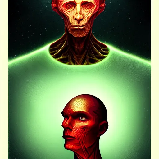 Image similar to scifi character portrait of man in the style of android jones and zdzislaw beksinski, 1 / 4 headshot.