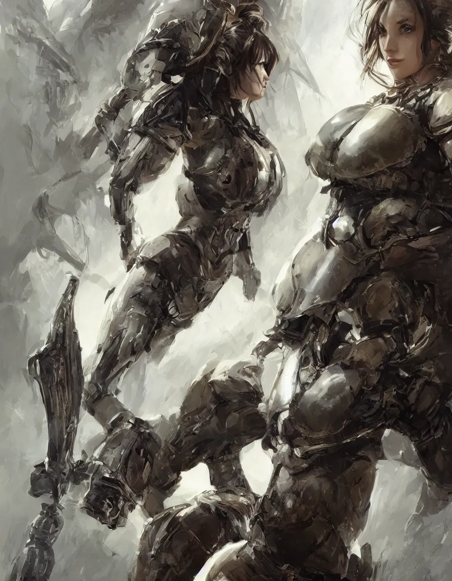 Image similar to a professional portrait of an attractive young female, partially clothed in battle armor, olive skin, long dark hair, beautiful bone structure, symmetrical facial features, intricate, elegant, digital painting, concept art, illustration, sharp focus, from Metal Gear, in the style of Ruan Jia and Mandy Jurgens and GregRutkowski and William-Adolphe Bouguerea