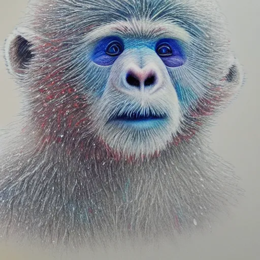 Prompt: Colored pencil art on paper, Frost Ice Monkey, highly detailed, artstation, MasterPiece, Award-Winning, Caran d'Ache Luminance