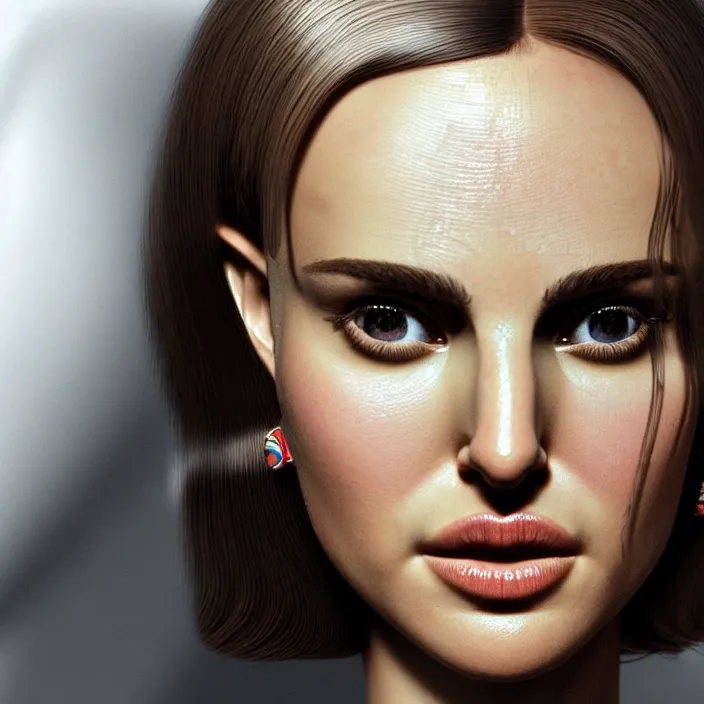 Image similar to a portrait of natalie portman by salvador dali, highly detailed, 3 d render, vray, octane, realistic lighting, photorealistic