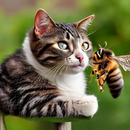 Prompt: a mixture of a cat and a bee