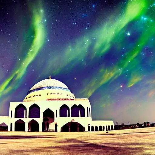 Image similar to mosque surrounded by nebula clouds