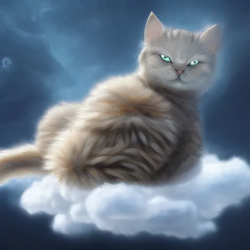 Image similar to cat sleeping on a cloud with angel wings, hyperdetailed, artstation, cgsociety, 8k