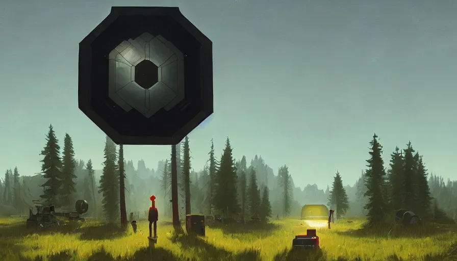 Prompt: hexagon shield blocking the sun, simon stalenhag