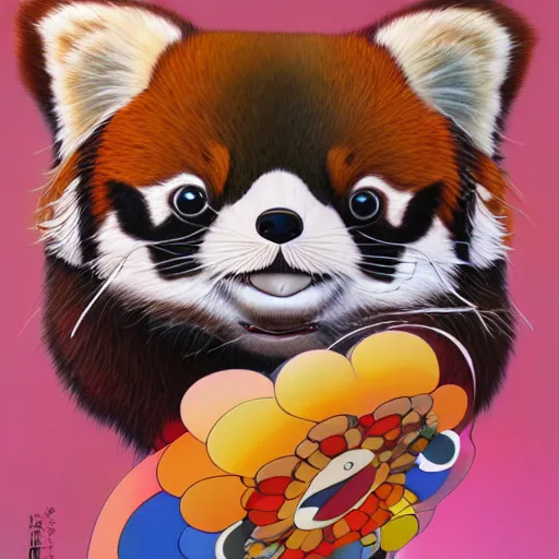 Image similar to red panda by takashi murakami,, beeple and james jean, aya takano color style, 4 k, super detailed, night sky, digital art, digital painting, celestial, majestic, colorful