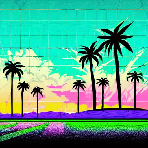 Prompt: john cena in a retro vaporwave sunset skyline grid palm trees purple and pink bing chilling