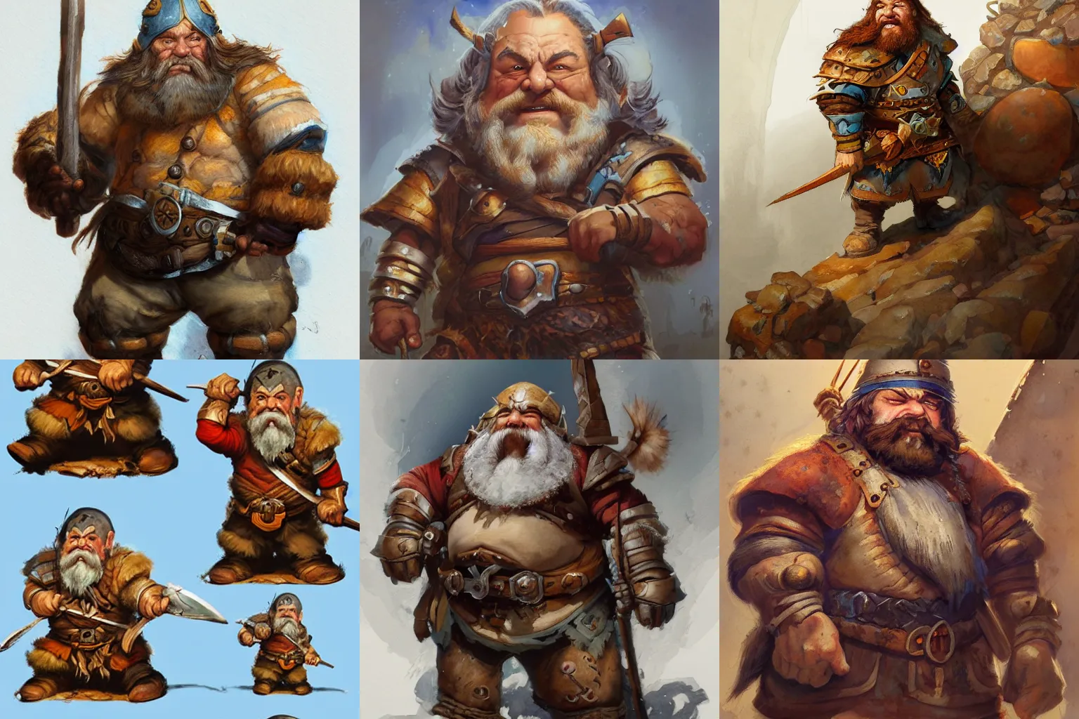 Prompt: a painting of a dwarf warrior by justin gerard, paul bonner, white background, highly detailed, watercolour and gouache on paper, artstation hd