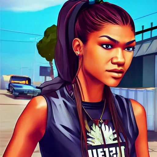 Prompt: Zendaya in the style of gta san andreas, in the style of artgerm, rossdraws