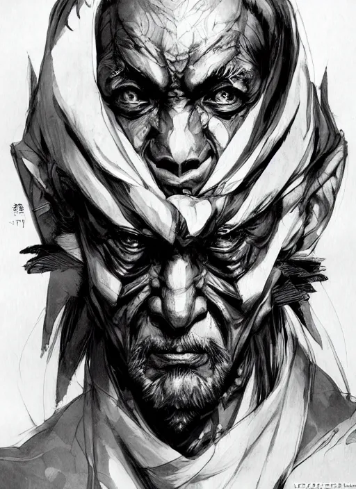 Prompt: half body portrait of an old male asian half man half spider elder in ornate robes. in style of yoji shinkawa and hyung - tae kim, trending on artstation, dark fantasy, great composition, concept art, highly detailed, dynamic pose, vibrant colours.