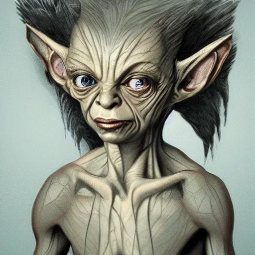 Image similar to concept art, angel gollum, artsation trending, highly detailed